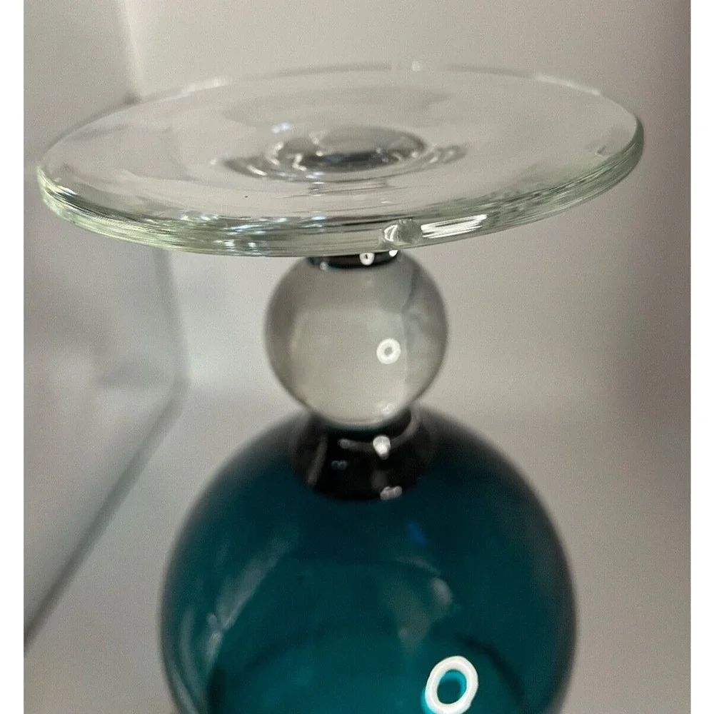 Vintage Handblown Blue Footed Vase Art Glass
